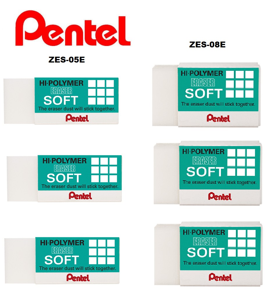 Borracha Pentel Hi-polymer Soft - ZES-08E e ZES-05E Kit C/6