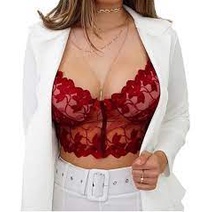 Cropped Real Guipir Tule Renda Flor Alça Regulável Feminino Com Bojo Sexy Preto E Branco Tamanho Único