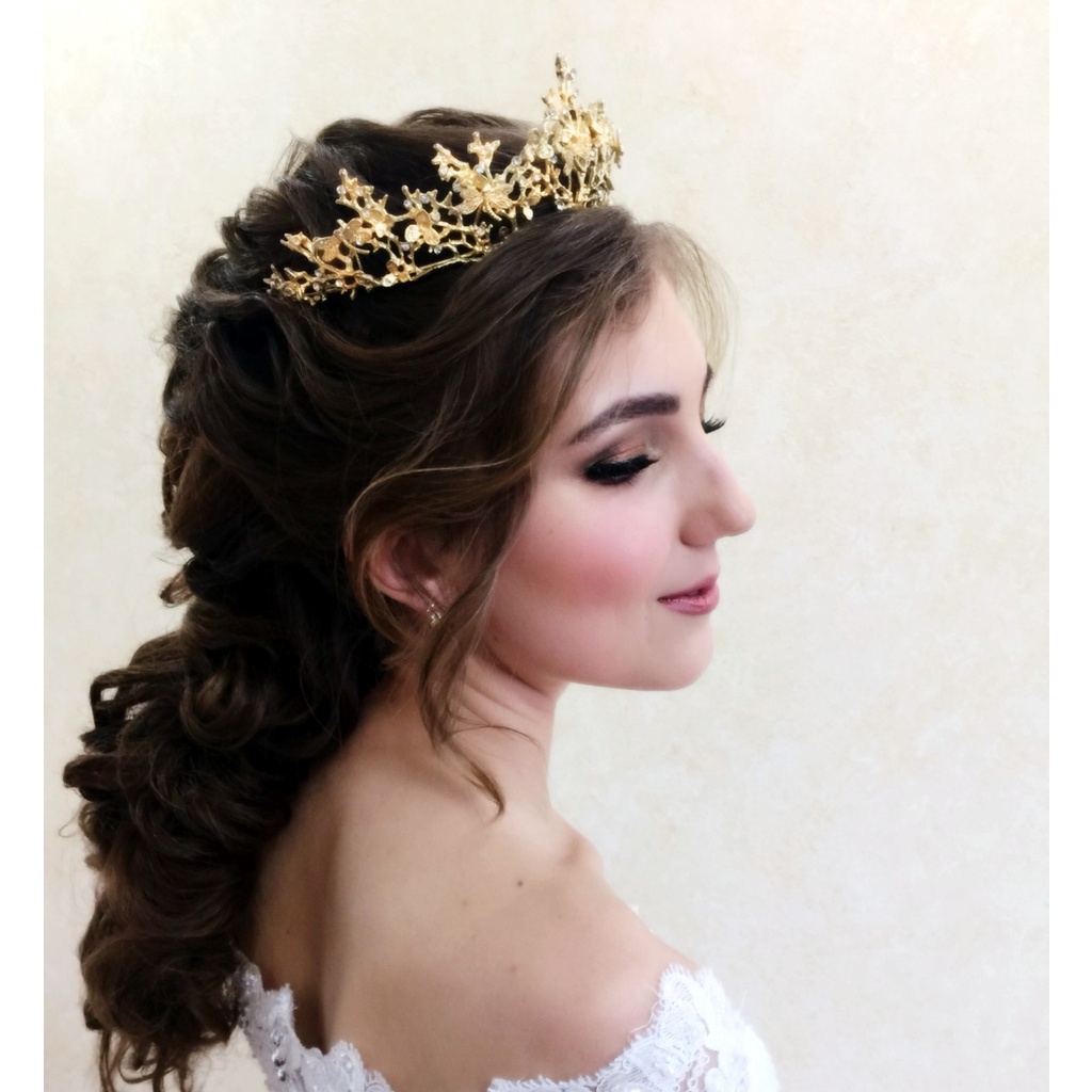 Coroa Tiara Porta Coque Dourada Noiva Casamento Penteado Cabelo Festa de 15  Anos Daminha | Shopee Brasil