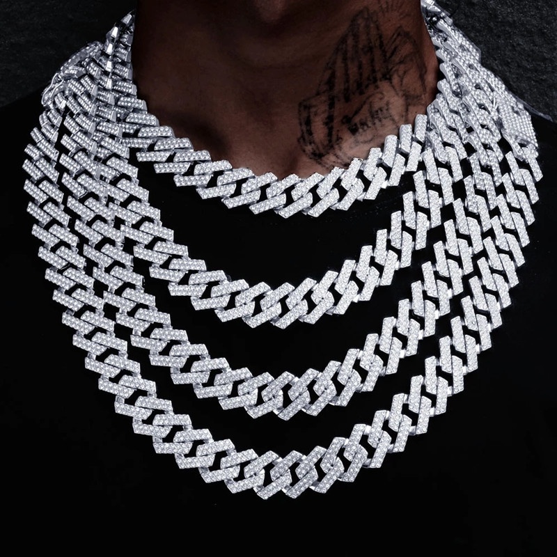 Iced Out Colar de prata com corrente cubana para homens Miami 15mm com strass completo CZ Bling Rapper Hip Hop Men Jóias Gargantilha
