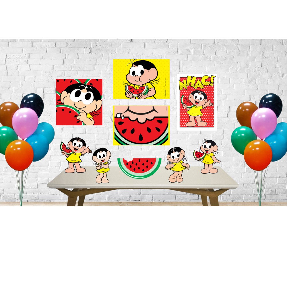 Kit Magali Só Um Bolinho Festa Infantil Em Madeira Mdf 5 Display Mesa 4 Quadrinhos Parede 3287