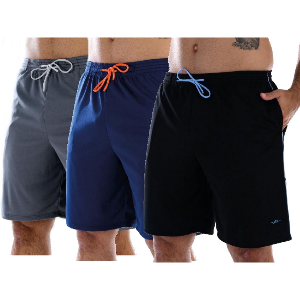 Kit 3 bermudas shorts masculino plus size academia 2 bolsos e cordão 38 ao 64 Preto/Marinho/Grafite