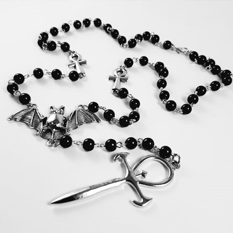 Gótico De Vampiro ankh Rosário occult vamp beads bat Colar De Pingente De Presente Para As Mulheres Melhores Amigos Jóias Artesanais Atacado