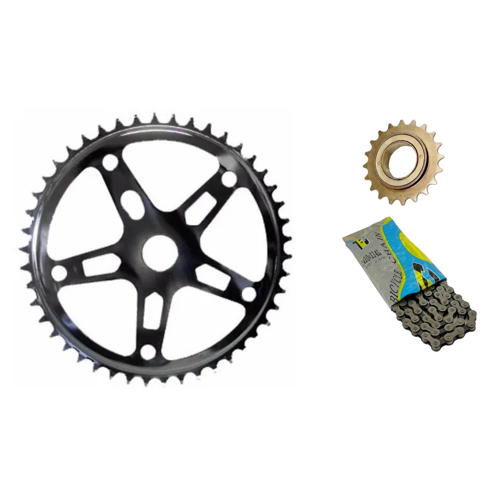 Kit relação de bicicleta monark barra circular caloi poti padrão coroa catraca corrente