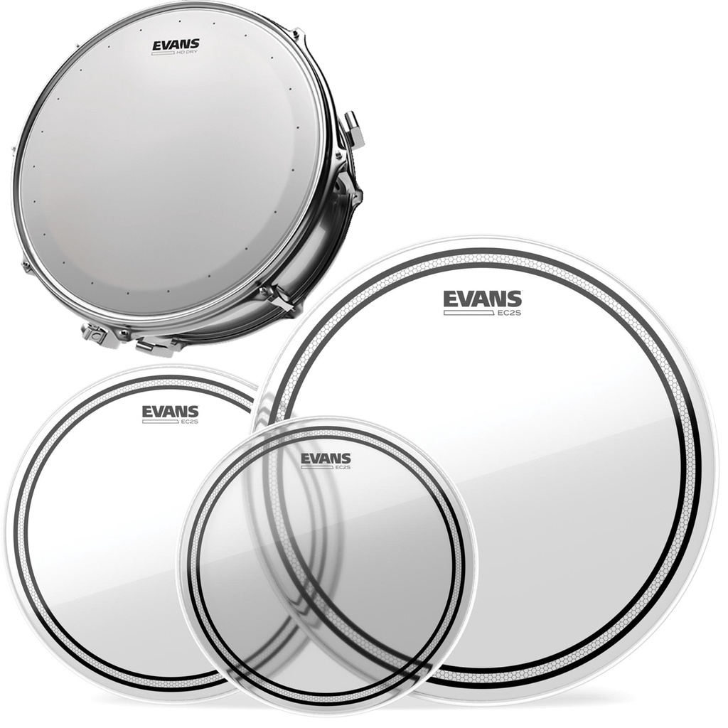 Kit Pele Tom Caixa Surdo 10 12 14 Evans Ec2 Clear Dupla Hidraulica + Pele 14 Hd Dry EPP-EC2SHDD-FC/4