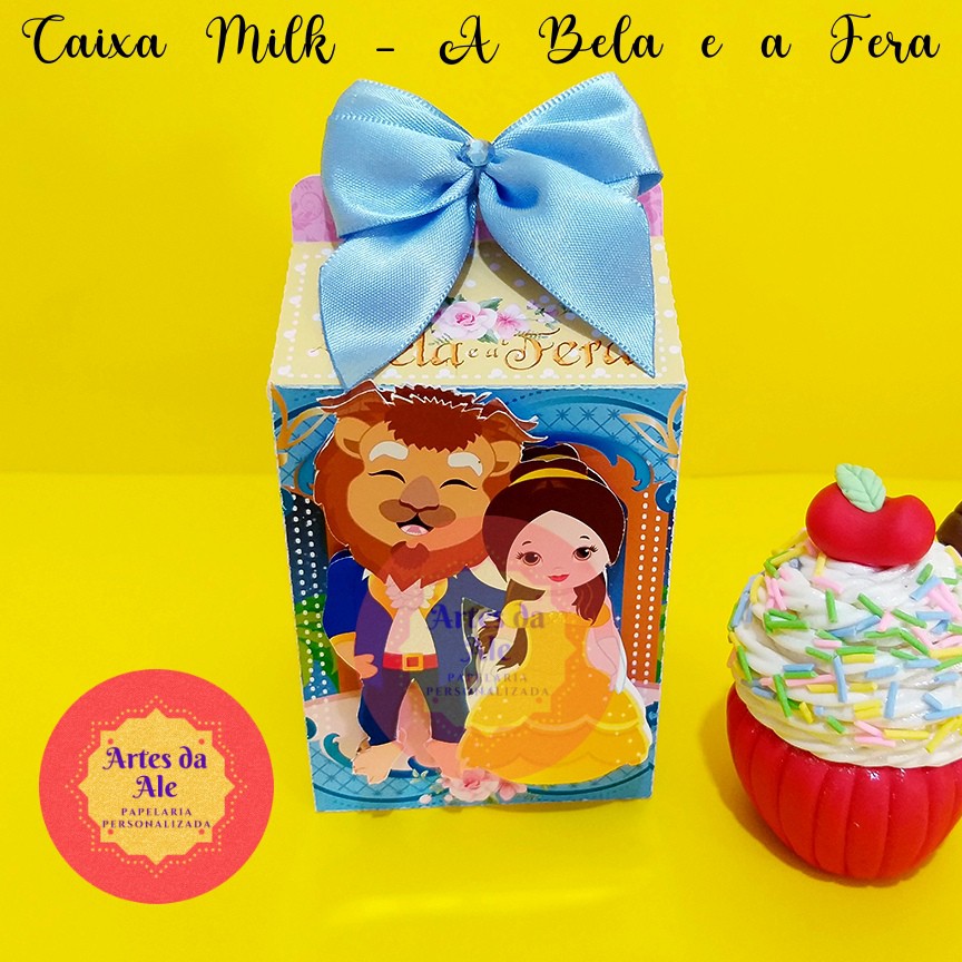 Caixa Milk Personalizada - A Bela e a Fera Cute - Kits com 5un/10un/15un