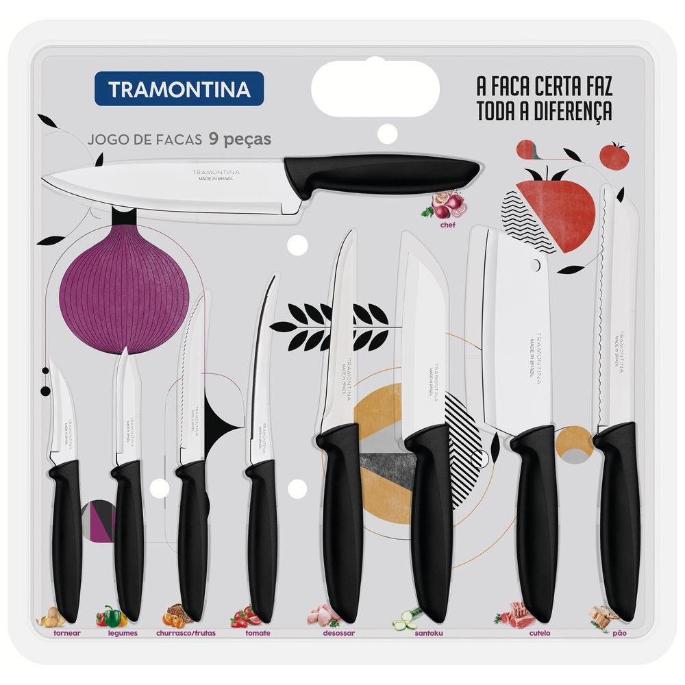 Jogo de Facas Tramontina Plenus 6 peças com Cepo ou Faqueiro 4, 6, 7 9 ou 10 peças Garfo churrasco em Oferta na Shopee
