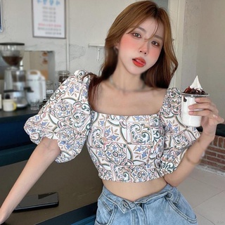Tops De Cultivo Floral Feminino Camisa De Manga Curta Moda