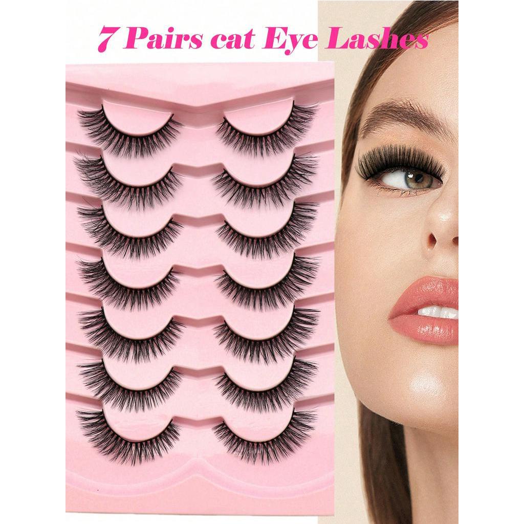 7 Pares Cílios Completos Cílios Fofos Fofos Fofos Finos de 10mm de Espessura Curling Natural Falsos Cílios Diariamente Volumizados Estilo Cruzado Estilo Alongado