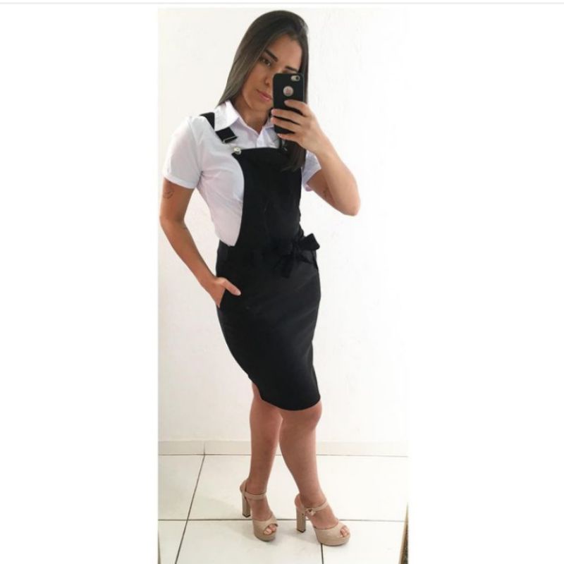 Jardineira de Bengaline Preta  Feminina!!!