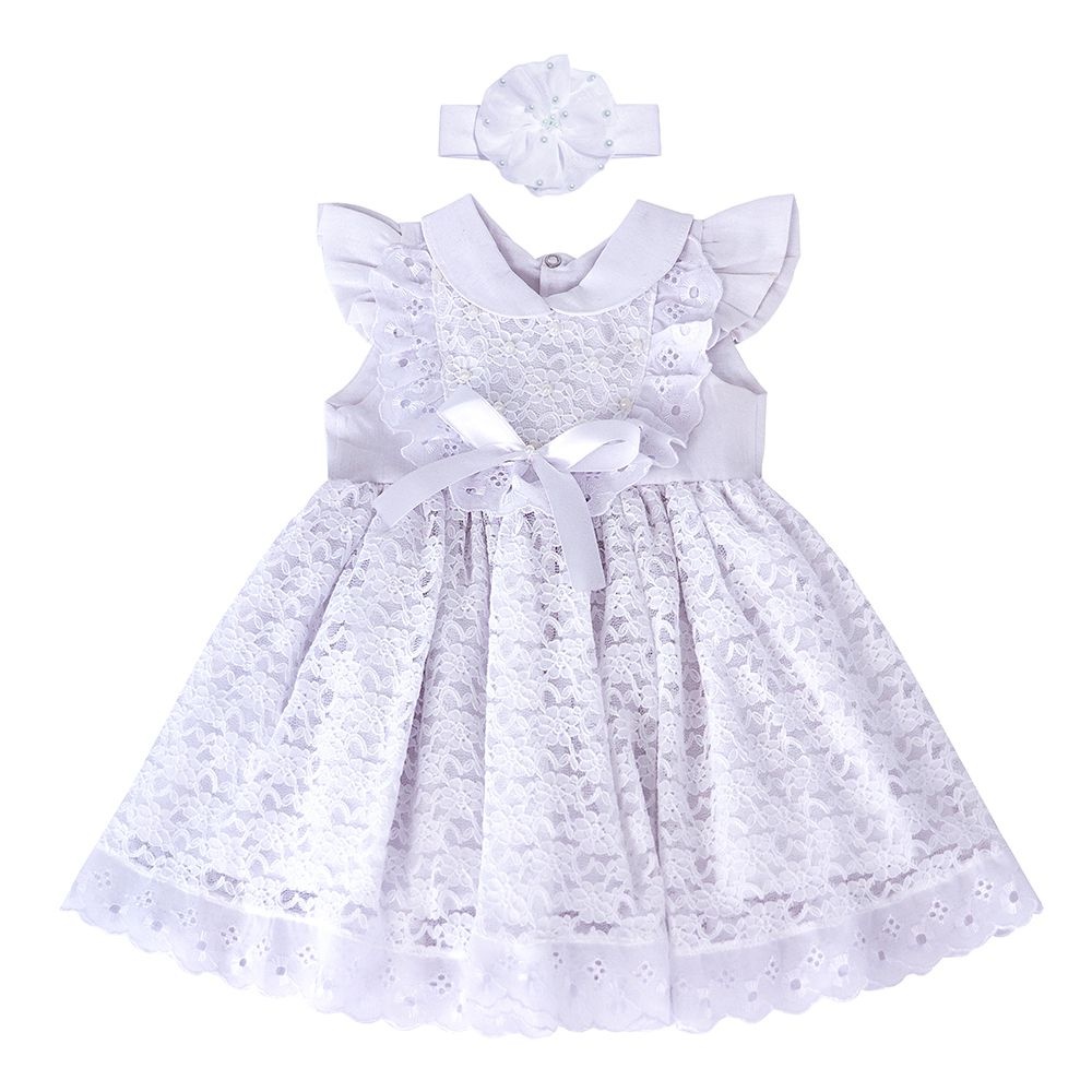 Vestido Infantil Bebê Menina Larissa com Tiara Roupas Algodão