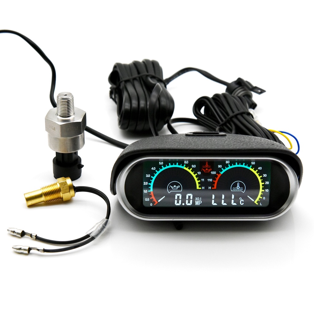 12v/24v 2 Em 1 LCD Medidor De Pressão De Óleo sensor De Temperatura 10mm Para Motocicleta Caminhão De Carro