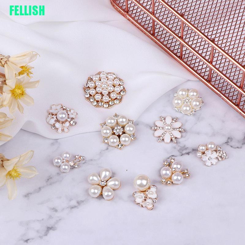 (Fel) 10 Peças Botões De Strass Com Pérolas Para Decoração De Artesanato em Oferta na Shopee