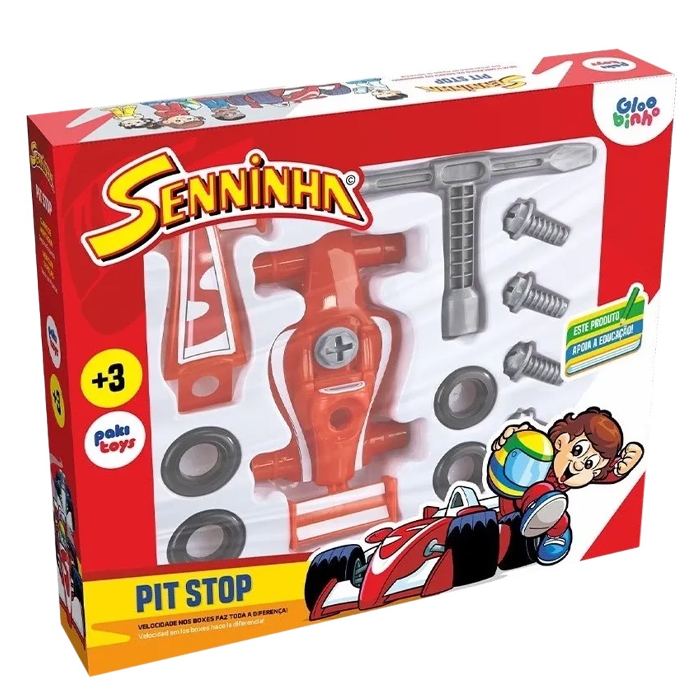 Carrinho Formula 1 Pit Stop do Seninha 14 Pc Desmontavel Brinquedo
