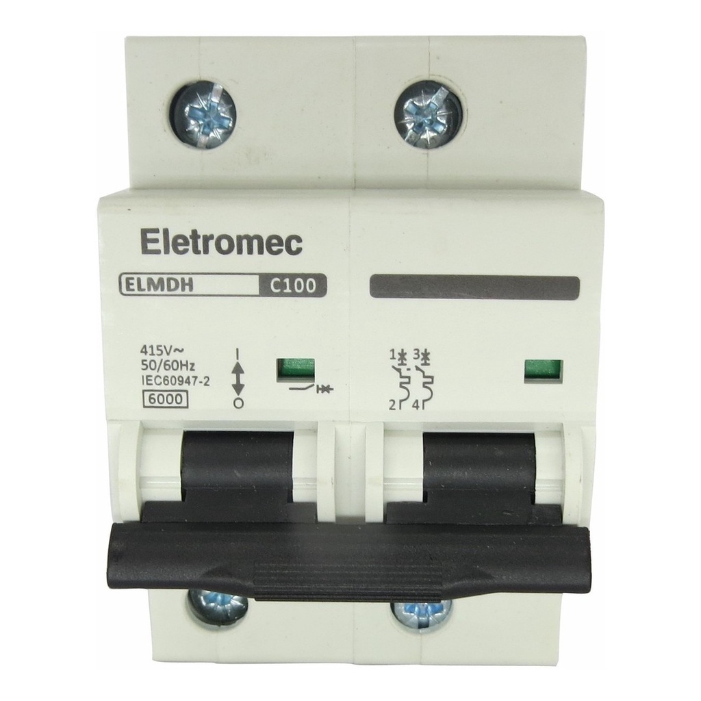 Disjuntor Bipolar 6kA 100A 2 Pólos Eletromec ELMDH-2C100