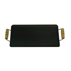 Chapa Retangular Em Aço Carbono 42cm Com Cabos De Madeira Bifeira Lanche Porções Fogão a Lenha Churrasqueira Rancho Pesca Viagem Caminhão Camping Acampamento Fritadeira