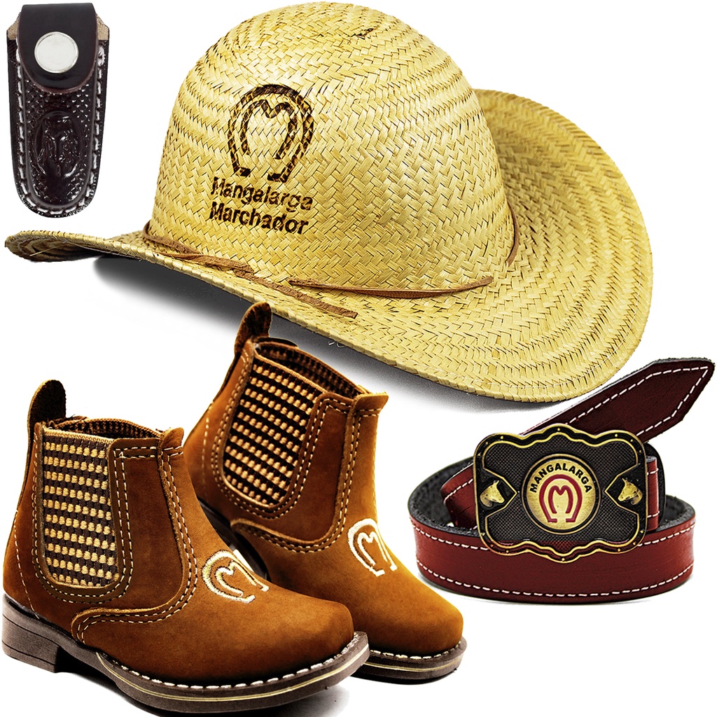 Botina Infantil Castor Chapéu Palha Cinto Em Couro Bainha CV em Oferta na Shopee