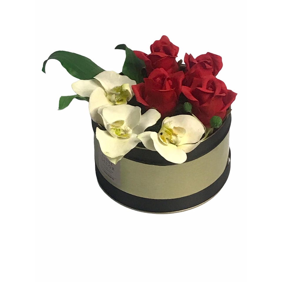 Flor Artificial Arranjo Rosas Vermelhas e Orquídeas Presente | Shopee Brasil