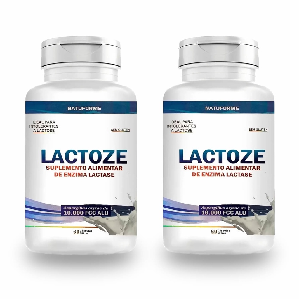 2 Potes Lactoze Enzima Lactase 10.000 Fcc 60 Cápsulas 500mg