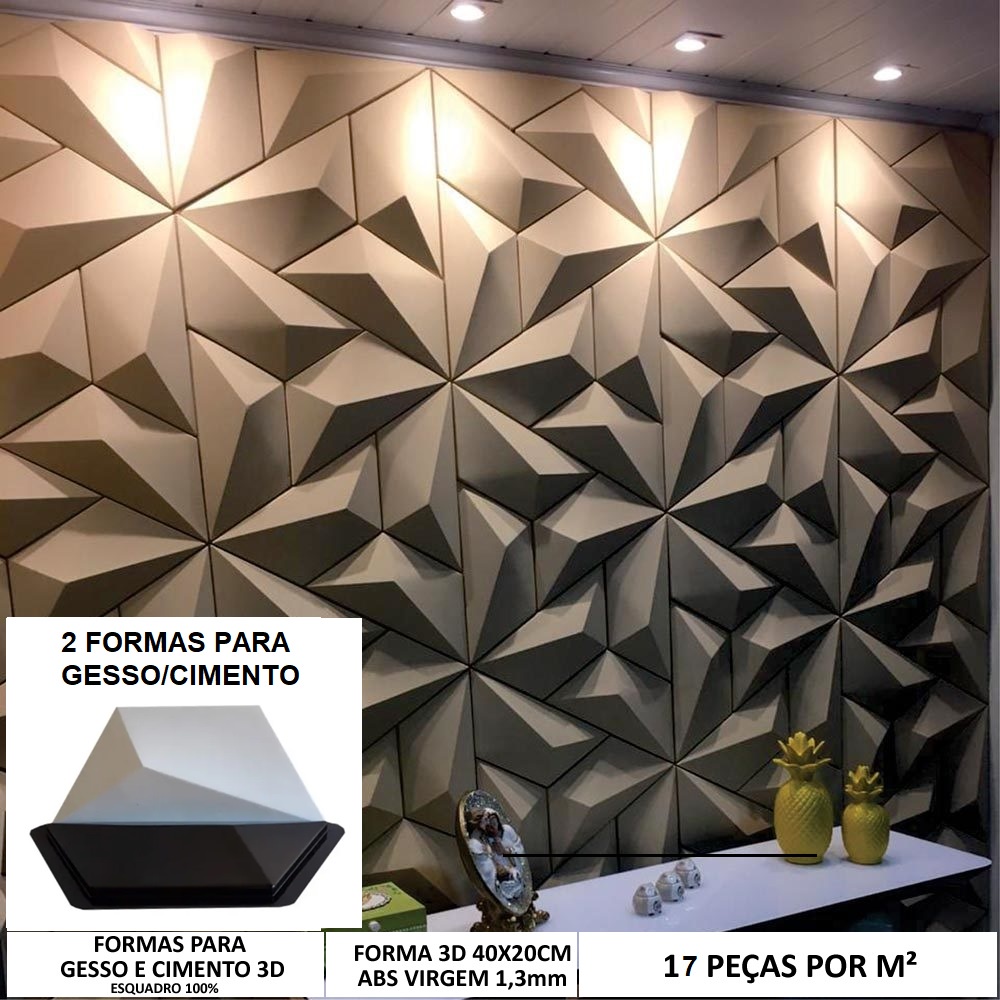 Kit 2 forma 3d Trapezio 38x19cm ABS 1,5mm Molde para gesso/cimento 3d 203p