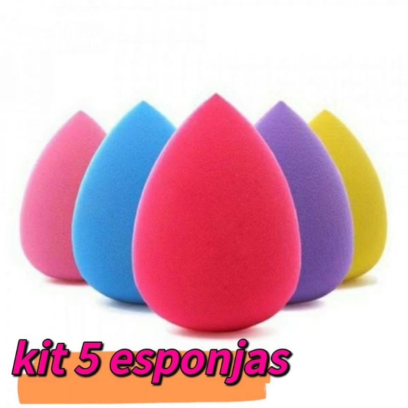 Kit 5 Esponjas Facial Gota Chanfrada/Para Base/Corretivo/Contorno