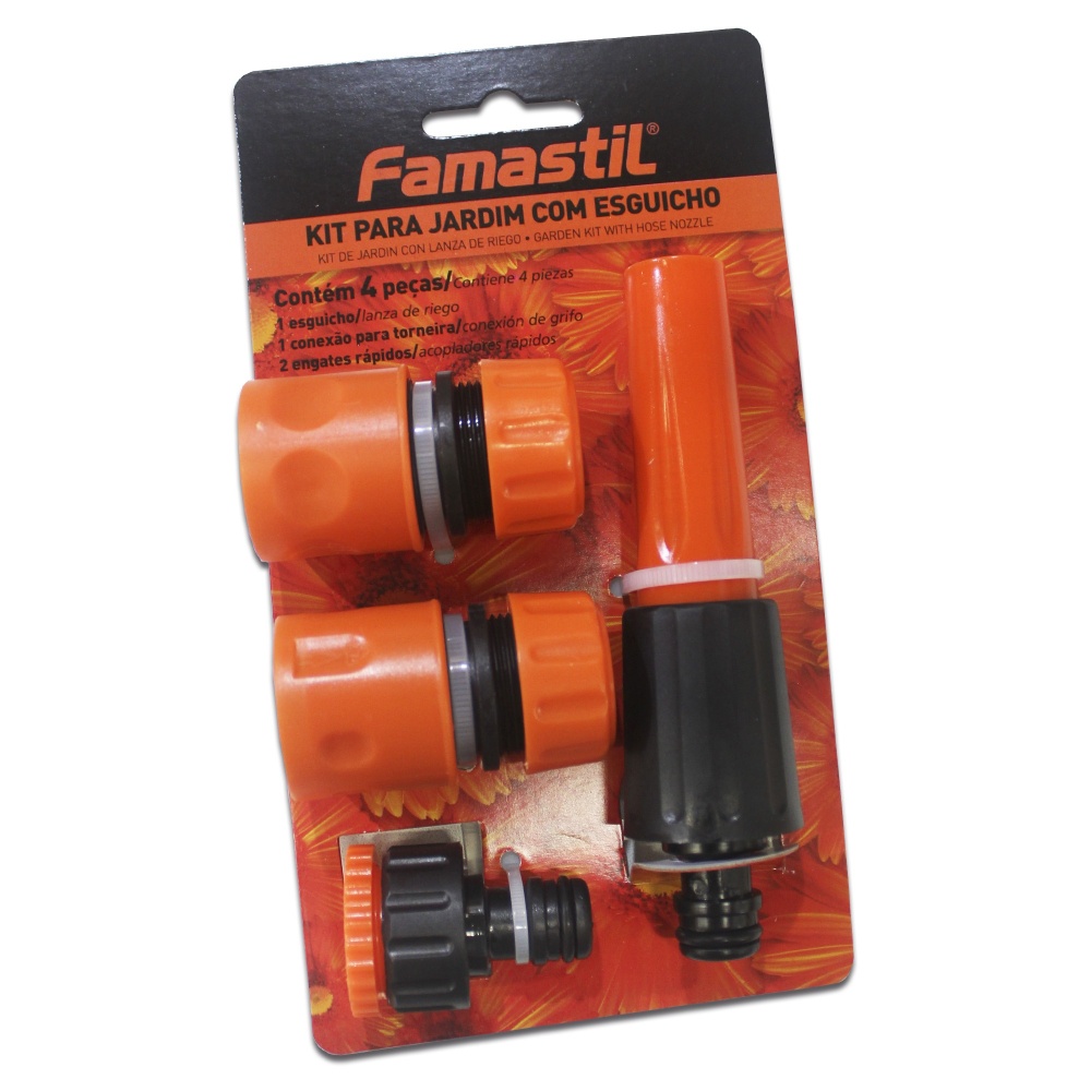 Kit Para Jardim Engate Rápido Com Esguicho Famastil F89.50 Irrigação Mangueira 4 Peças