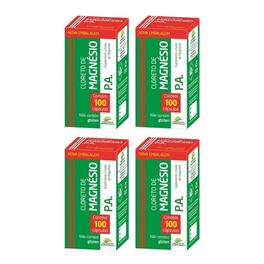 Cloreto De Magnésio P.a 100 Cápsulas 500mg Medinal Kit 4 Unidades