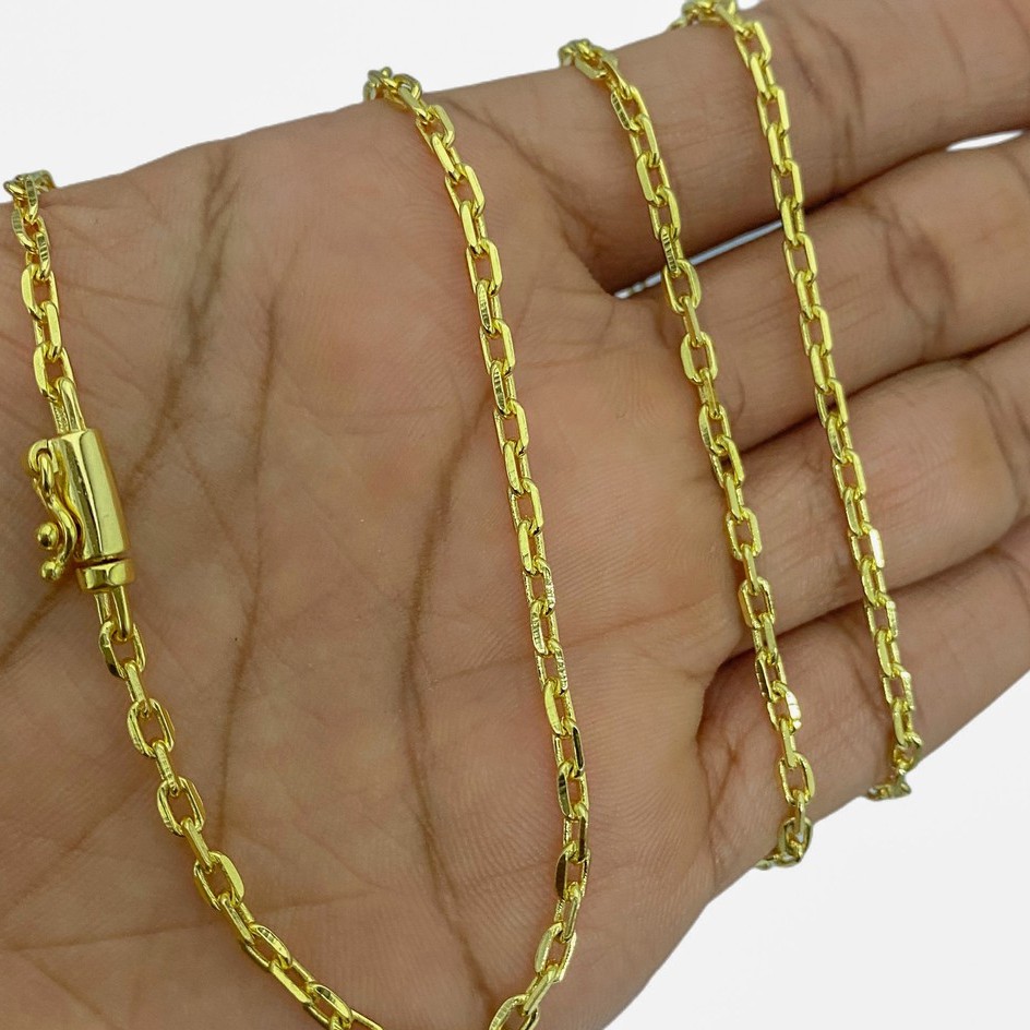 Corrente Carrier Cadeado 3mm 70cm 11,5g Fecho canhão Banho de Ouro 24k Corrente Masculina Banhada Cordão Masculino