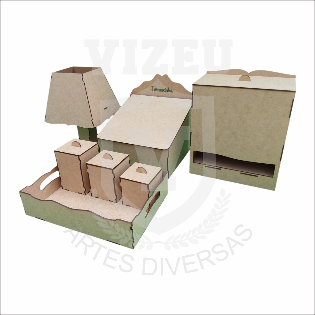 Kit Higiene Bebê - 7Peças MDF Cru 3mm