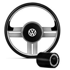 Volante Esportivo Rallye Super Surf Prata Completo Com Cubo Para Golf Polo Gol Parati Saveiro Santana G2 G3 G4