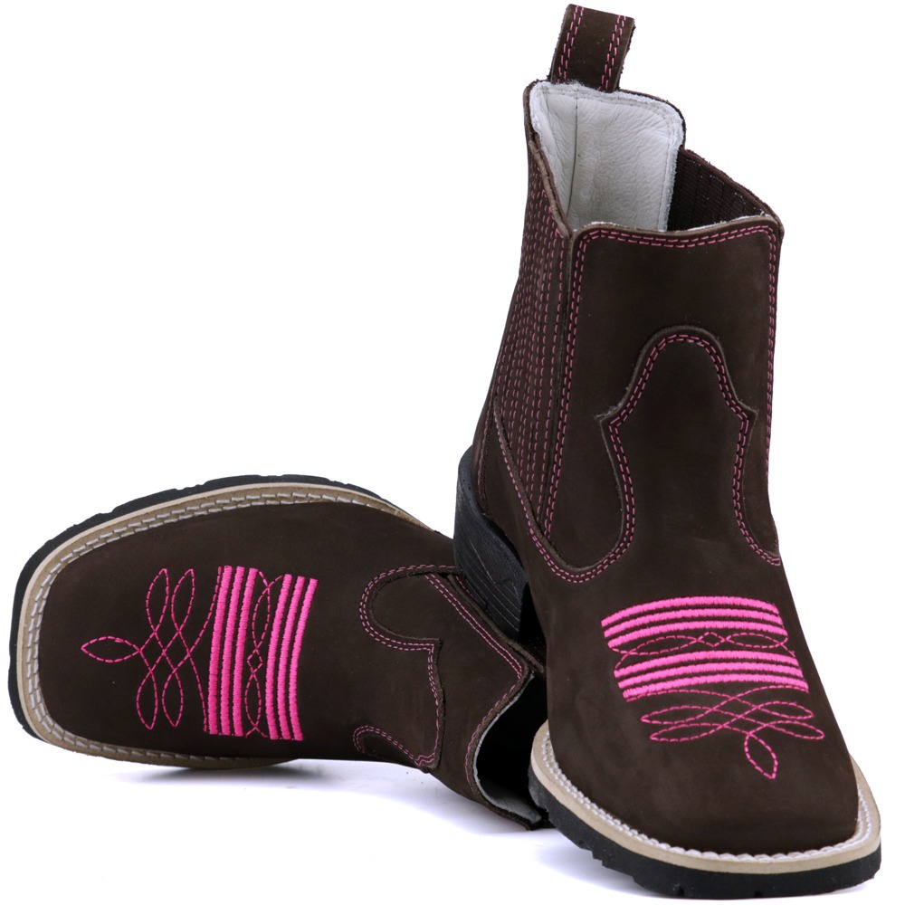 Botina Bota Feminina texana Country 100% Couro Bico Quadrado