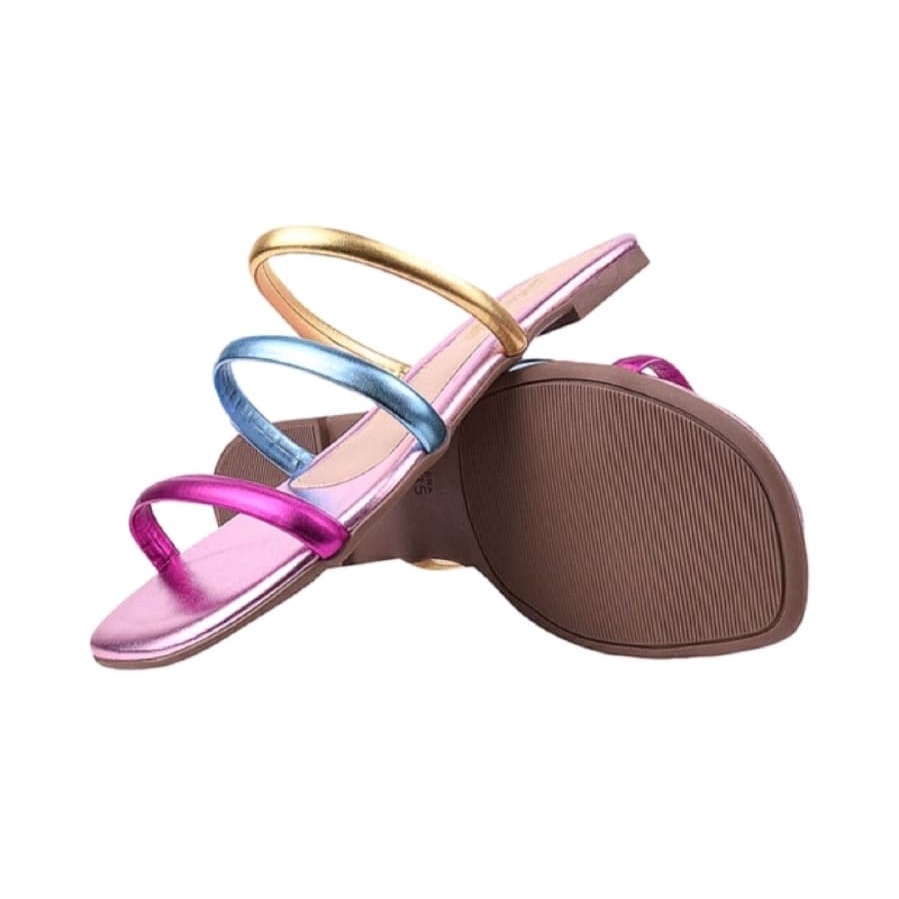 Rasteira Feminina Sandalia Metalizada praia Rasteirinha 3 tiras confortavel barato Sapatos Femininos