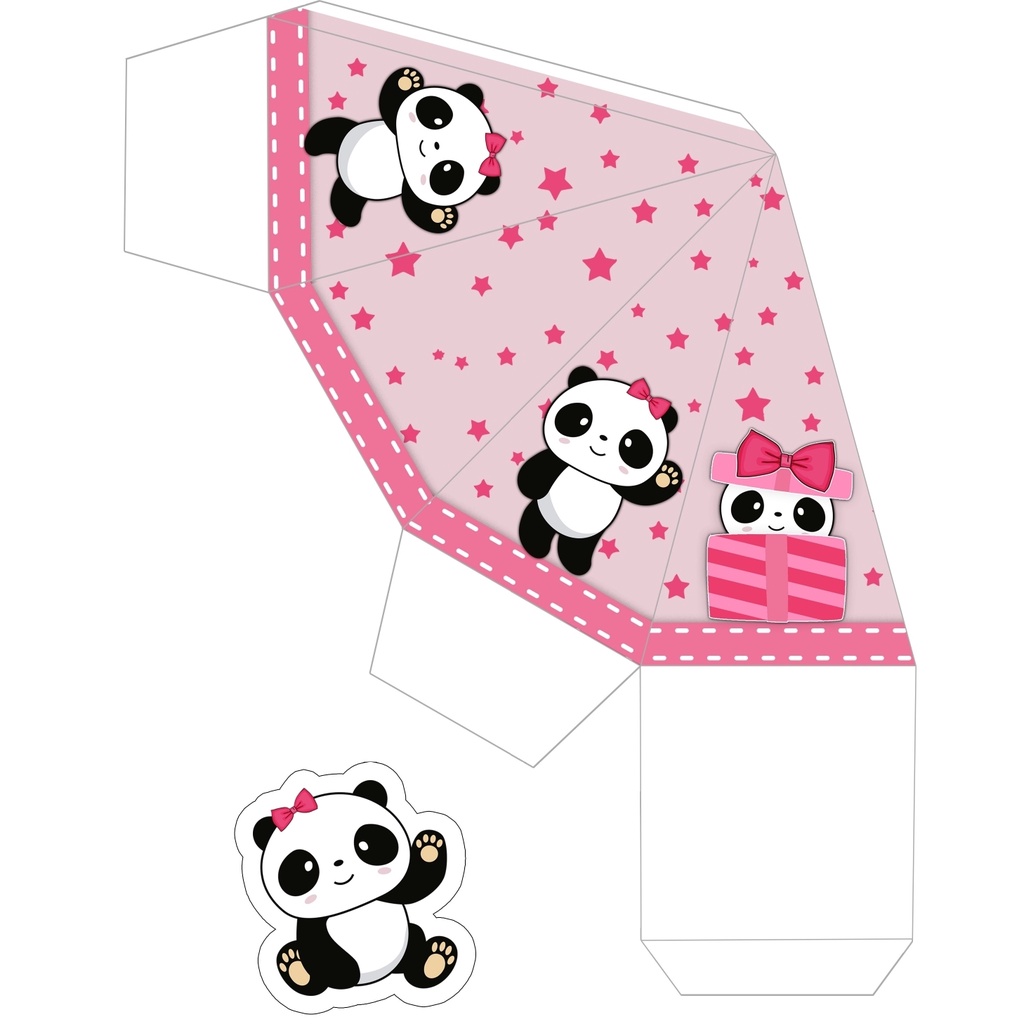 KIT 10 UND. CAIXINHAS PERSONALIZADAS (FOLHA COM ARTE IMPRESSA) TEMA Ursinho Panda Menina