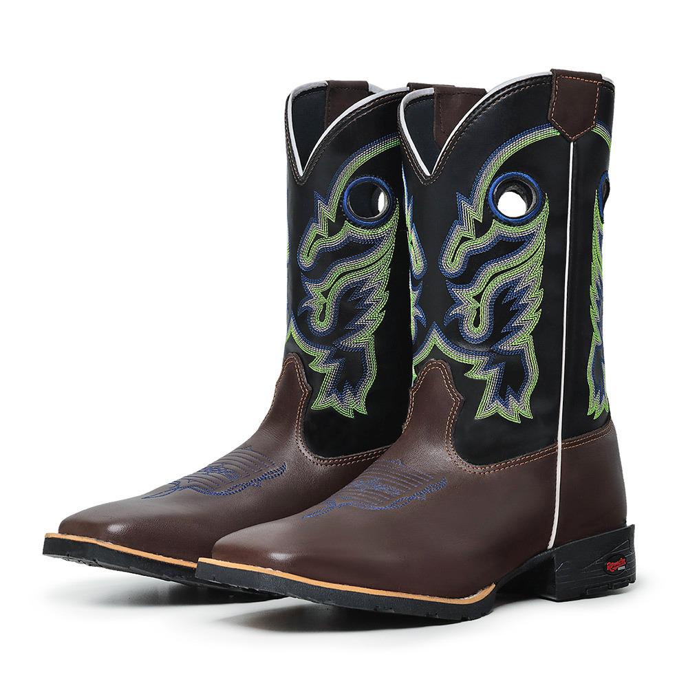 Bota Texana Masculina Cano Longo Country Couro Rodeio Confortável Ante Derrapante