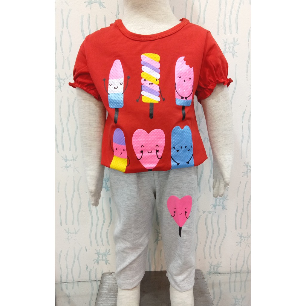 Elaine Girls Suits Leggings Mão De Borracha Tops - Sorvete