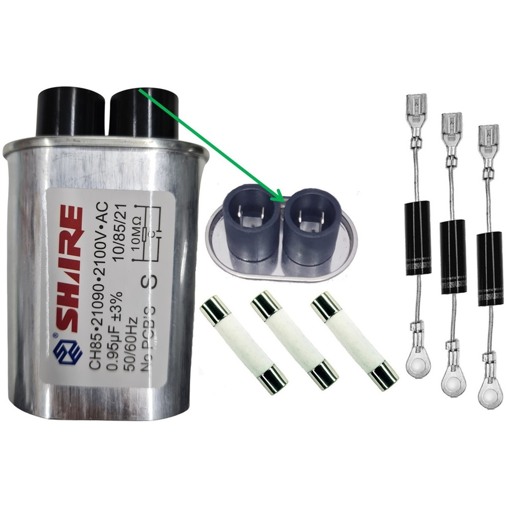 capacitor microondas alta tensao 0,95uf kit 3 diodo + 3 fusivel
