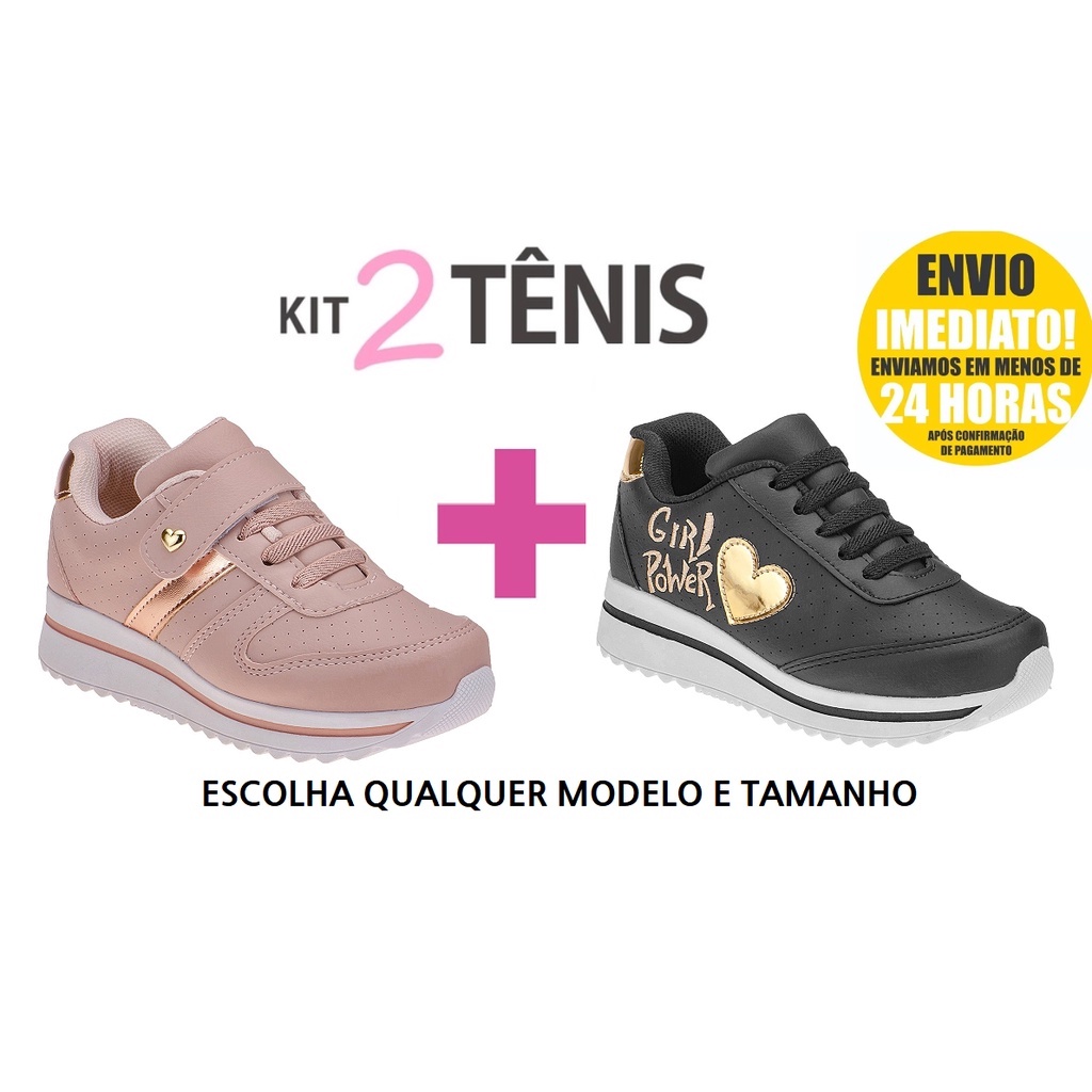 Kit 2 Pares De Tenis Criança Tenis Feminino Infantil em Oferta na Shopee