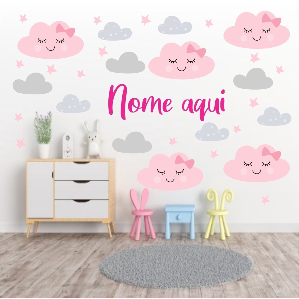 Adesivo de Parede Nuvem Personalizado com Nome - Adesivo de Parede Infantil Decoração Quarto de Menina em Oferta na Shopee
