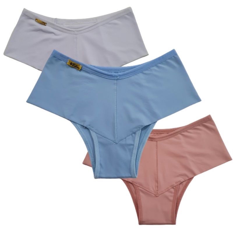 Kit 3 Calcinhas Bianca Reforçada Lateral Dupla Microfibra Poliamida Dobrada Fundo Algodão Viés Largo em Oferta na Shopee