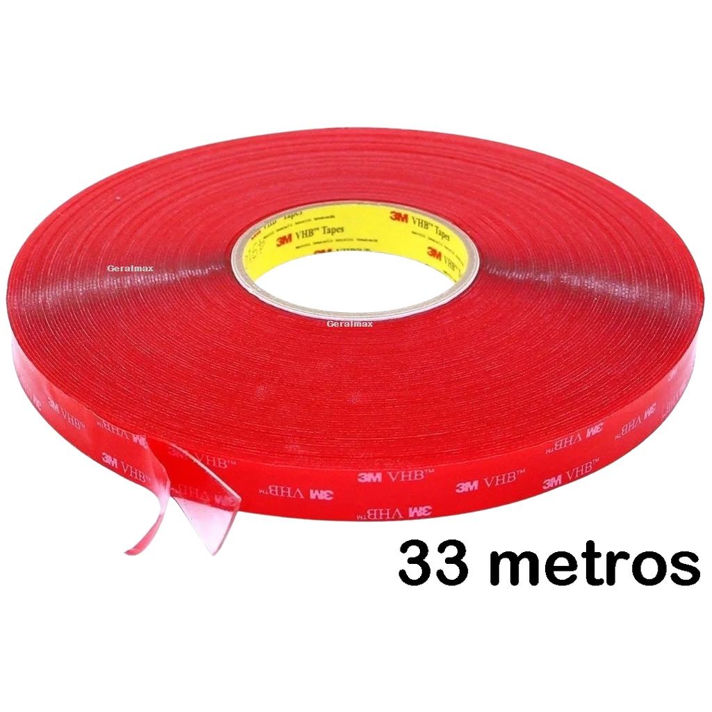 Fita Dupla Face 3M Adesivo Super Forte Automotivo Decoração Artesanato Gruda Quadro Nicho suporte - 33 metros