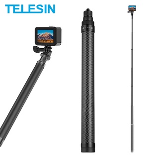 TELESIN 116cm Bastão De Fibra De Carbono Monopod Selfie Extensível 1/4 Parafuso Para GoPro Hero 12 11 10 9 8 7 Câmera De Ação Osmo Insta360
