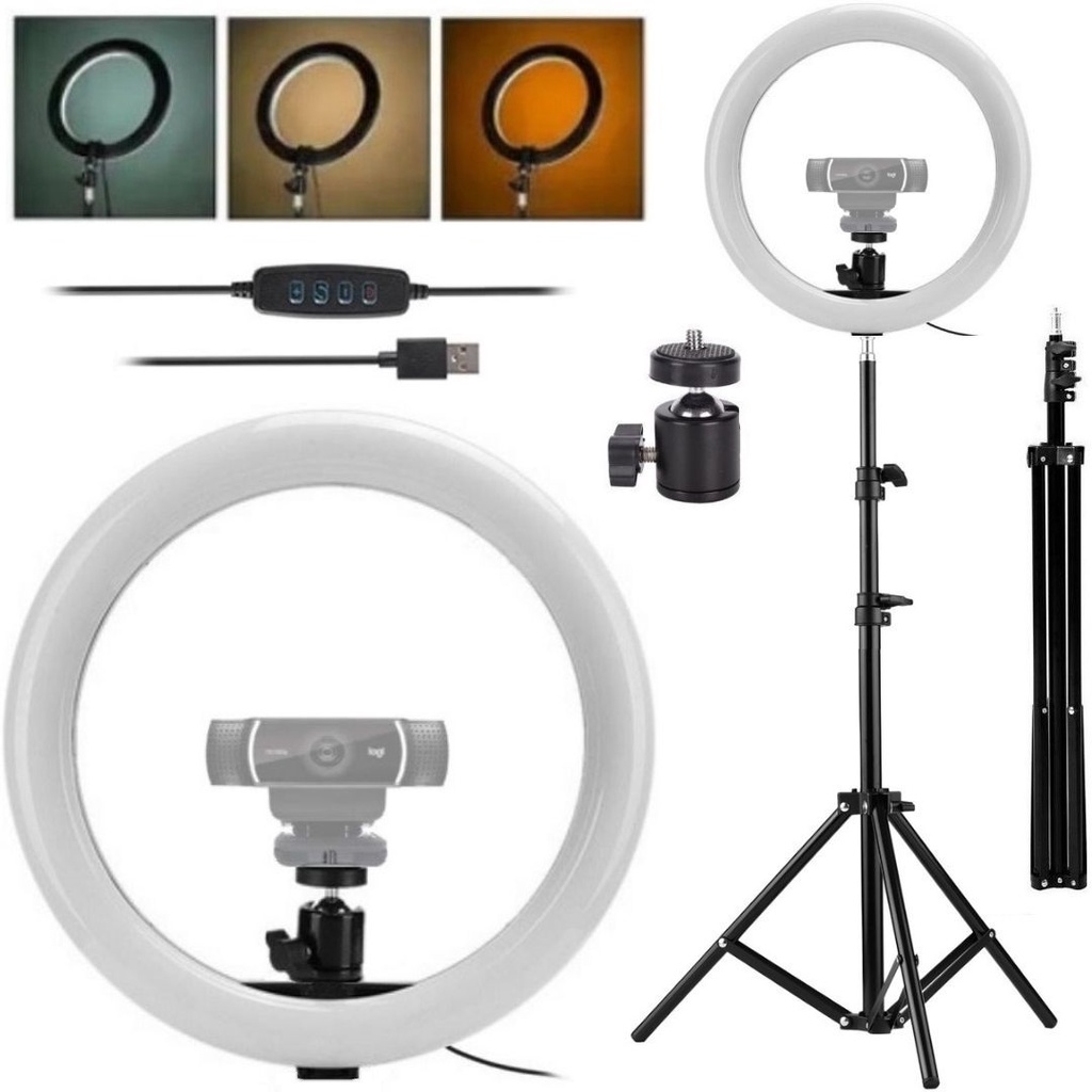 Ring Light Luz Tripé 2m Suporte P/ Webcam Celular Vídeo Aula Home Office