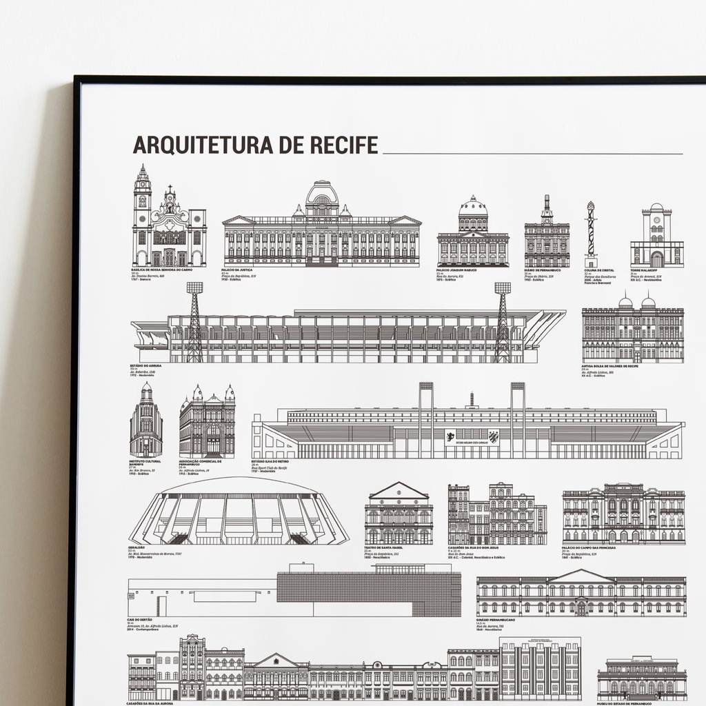 Pôster Arquitetura Recife Ordem de Tamanho - A2 - Arte Estilo Minimalista Recife Pernambuco