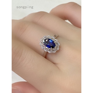 Anel De Diamante Pedra De Safira Azul + Borda