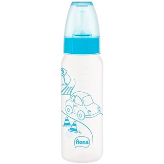 Mamadeira Bebê Bico Silicone Universal 240mL 0+ Meses Anatômico Antivazamento Carrinho Azul Fiona