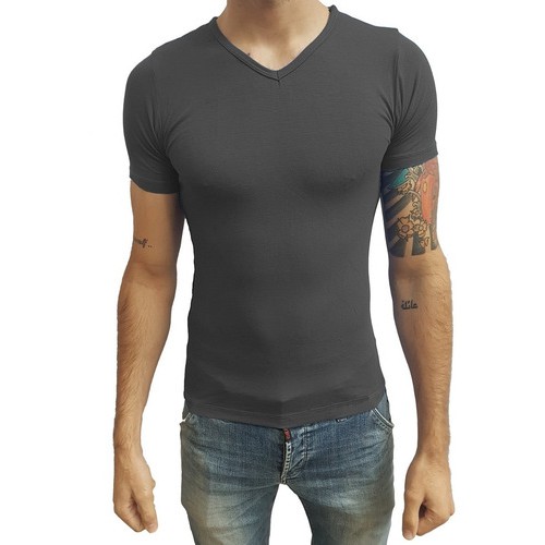 Camisa Masculina Slim Gola V Viés Viscose Com Elastano Casua