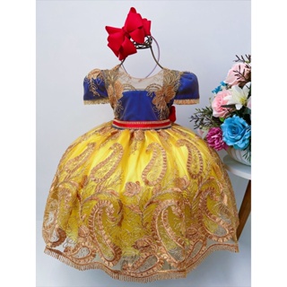 Vestido Infantil Branca De Neve Renda Dourada Luxo Realeza Festa Aniversário Princesa Strass em Oferta na Shopee