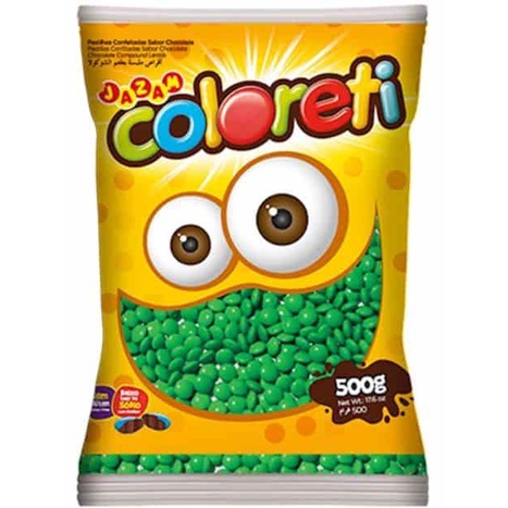 Chocolate Confeitos Coloreti Verde Jazam 500g em Oferta na Shopee