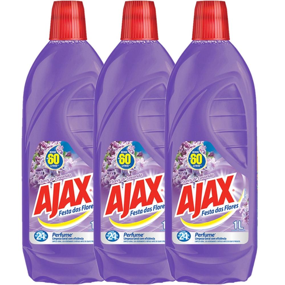 Kit com 3 Limpador Diluível Ajax Festa das Flores Lavanda 1L Cada