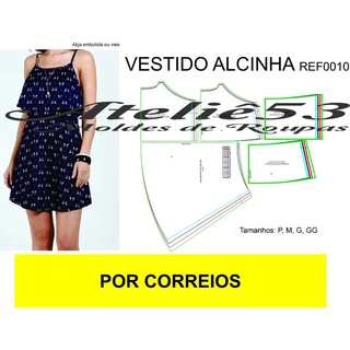 Molde de Roupa Modelagem Vestido Alcinha Rodado Ref0010 Tamanhos: P, M, G, GG Gramatura 120g.